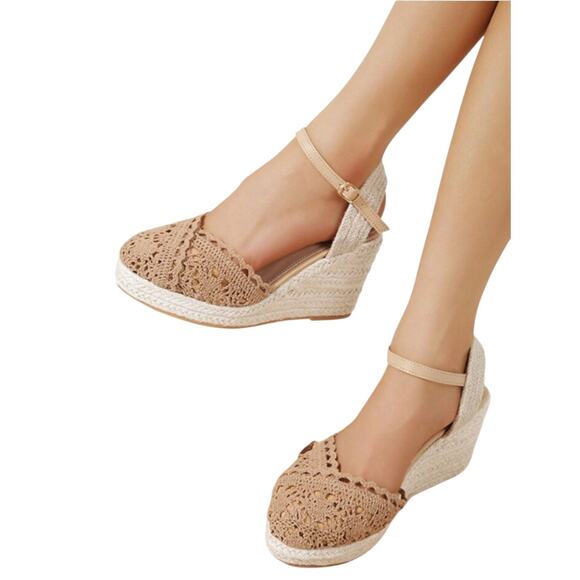 Women's Fashion Espadrilles Wedge Tan Sandal Heel Shoes Size US7/38 - Picture 1 of 10